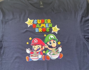 Super Mario and Luigi Ramen Kids/Adult Unisex Tee, Mario Foodie Shirt, Cute Gamer Kawaii Shirt, Foodie Ramen Lovers