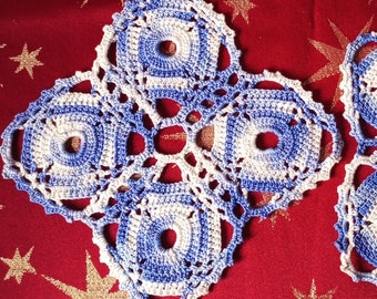 Crochet doily White and blue Lace crochet doily Crochet coasters Crochet napkin table small doily gift doilies by NataliaKuCrocher