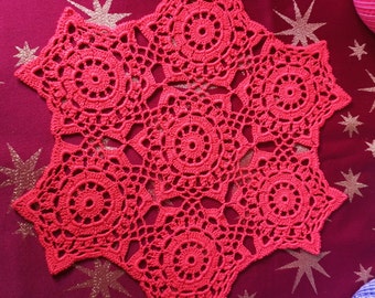 Crochet doily Red  Daisy doily Crochet coasters Crochet napkin table centerpiece doily, gift doilies, gift from daughter to mother