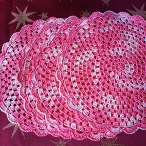 Crochet doily hot pink Lace crochet doily Small serving napkins Crochet napkin table small doily gift doilies by NataliaKuCrocher zdjęcie 6