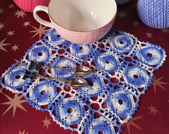 Crochet doily White and blue Lace crochet doily Crochet coasters Crochet napkin table small doily gift doilies by NataliaKuCrocher