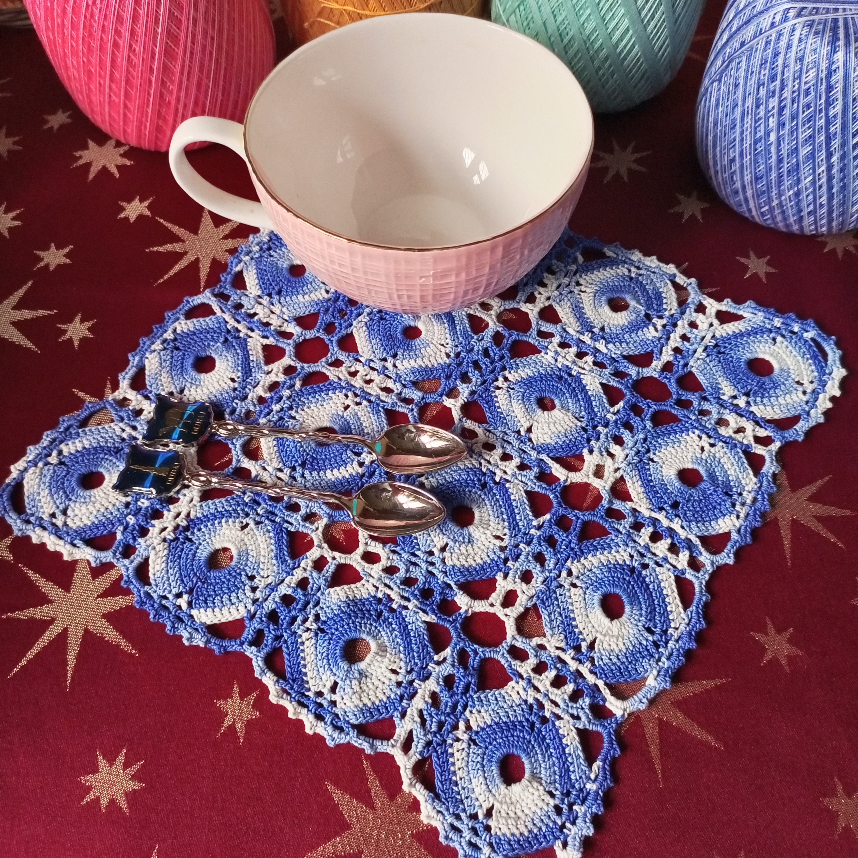 Crochet doily White and blue Lace crochet doily Crochet coasters Crochet napkin table small doily gift doilies by NataliaKuCrocher