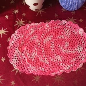 Crochet doily hot pink Lace crochet doily Small serving napkins Crochet napkin table small doily gift doilies by NataliaKuCrocher zdjęcie 5