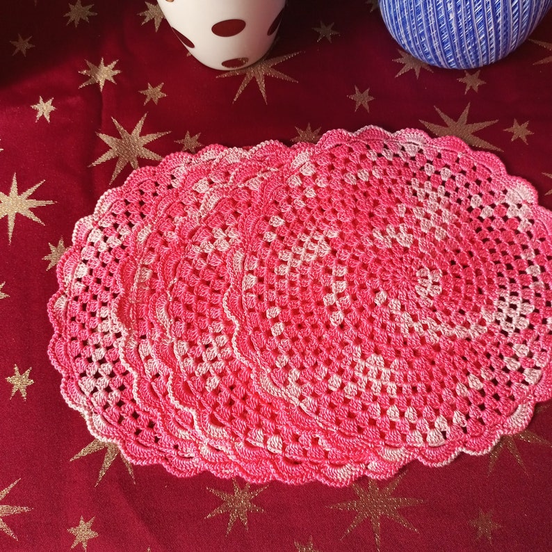 Crochet doily hot pink Lace crochet doily Small serving napkins Crochet napkin table small doily gift doilies by NataliaKuCrocher zdjęcie 5