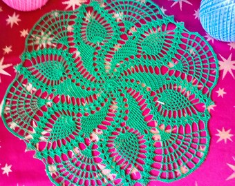 Green Crochet Doily: 15" Lace Table Napkin