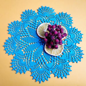 Turquoise Crochet Doily: Cotton Lace Table Centerpiece (12 inch)