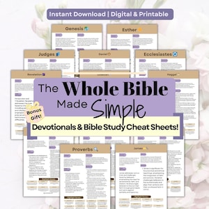 The Bible Made Simple: Bible Book Summaries Printable | Bible Study Sheets and Tools | All 66 Books (Digital Download)