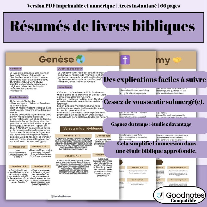 Op de afbeelding: Een digitale studiehandleiding voor het boek Genesis, met samenvattingen, sleutelverzen en uitleg. De gids is ontworpen voor gemakkelijk begrip en diepgaande studie, met de nadruk op de oorsprong van de mensheid en Gods beloften.