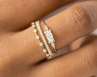 3 Gold Color Ring Set Noble Trend Dainty Rings for Women Entry Lux Zircon Midi Finger Rings for Girl Anniversary