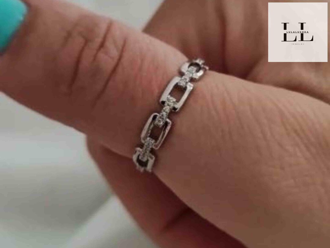 Link Ring Silver Couple Band Wedding Engagement Ring Classic Multi Link ...