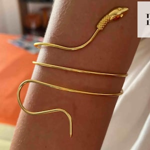 Snake Upper Arm Band Cuff Bracelet Armband Gold Spiral Armlet Brass Stone, Gift For Her, Bangle Women Jewelry, Egypt Swirl Bicep Bracelet