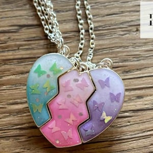 3 Pcs Heart Puzzle Necklace, BFF Necklace For,Best Friends Keychain, Friendship Family Love Gift Pendants Keyring Interlocking Heart Pendant
