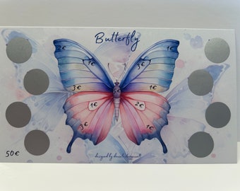 Rubbelchallenge "Butterfly", rubbeln, abstreichen, Budgetsparen, Schmetterling, Umschlagmethode