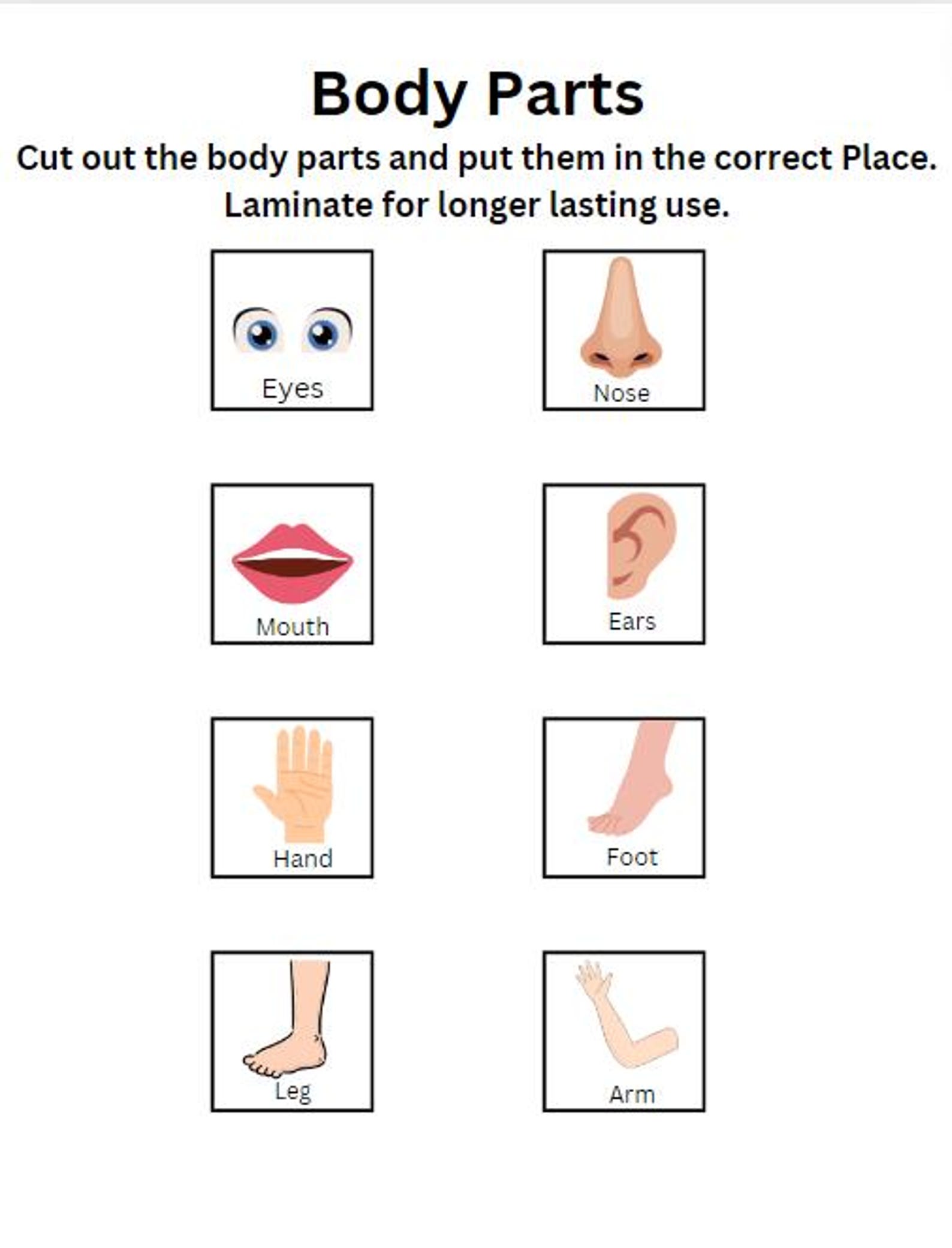 Body Parts Matching Activity for Kids | Interactive Learning for ...