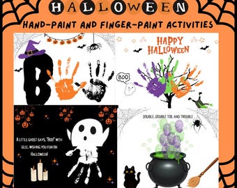 Actividades de Halloween para pintar con los dedos y las manos para niños / Proyectos de arte de Halloween imprimibles / Diversión espeluznante para niños pequeños y preescolares
