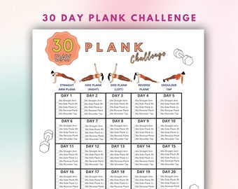30 Day Plank Challenge, Plank Guide, Home Workout, Workout Plan, Workout Printable, US Letter Size