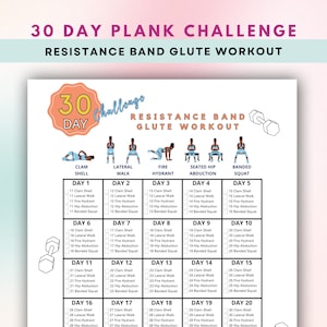 Desafío de 30 días Entrenamiento de glúteos con banda de resistencia, Entrenamiento en casa, Levantamiento de glúteos, Haga crecer sus glúteos, Plan de entrenamiento, Fitness, Imprimible, Carta de EE. UU.