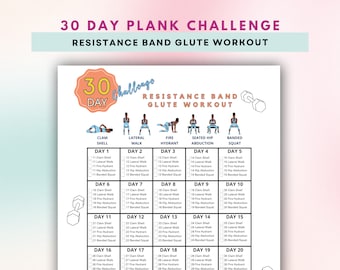 Desafío de 30 días Entrenamiento de glúteos con banda de resistencia, Entrenamiento en casa, Levantamiento de glúteos, Haga crecer sus glúteos, Plan de entrenamiento, Fitness, Imprimible, Carta de EE. UU.