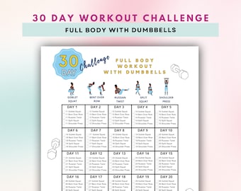 30 Day Challenge Full Body Workout, Fitness Guide, Dumbbell Challenge, Home Workout Plan, Full Body Workout, Digital Download, US Letter