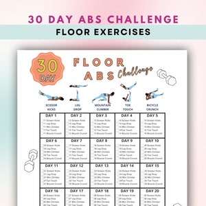Desafio abdominal de 30 dias, cintura fina, exercício central, treino em casa, treino abdominal, treino para impressão, exercícios de chão, 30 dias, tamanho carta dos EUA