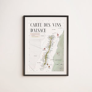 Carte des vins d'Alsace, Poster imprimable, Affiche la route des vins Alsace