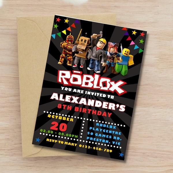 Roblox Birthday Invitation Roblox Video Game Party Invite Editable Template Boys Video Games Birthday Invitation Canva Instant Download