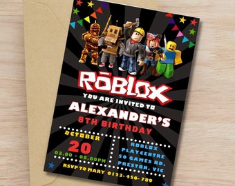 Roblox Birthday Invitation Roblox Video Game Party Invite Editable Template Boys Video Games Birthday Invitation Canva Instant Download