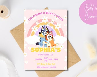 Girl Bluey Birthday Invitation Template Bluey Invitation Digital Bluey Girl Invite Template Bluey Girl Party Invite Bluey Bingo Bday Party