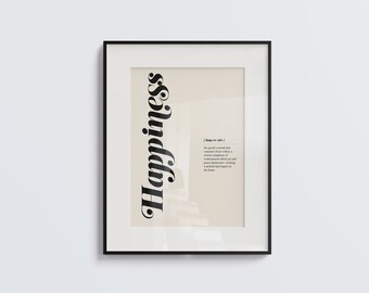 Szczęście DRUKARNA sztuka ścienna, definicja szczęścia, wydruk słownikowy, drukowana sztuka ścienna, plakat do dekoracji domu, plakat minimalistyczny