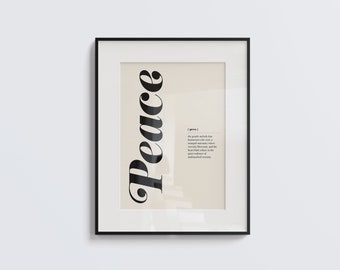 Peace PRINTABLE wall art, Peace definition, dictionary art, dictionary print, printable wall art, home decor poster, minimalist poster