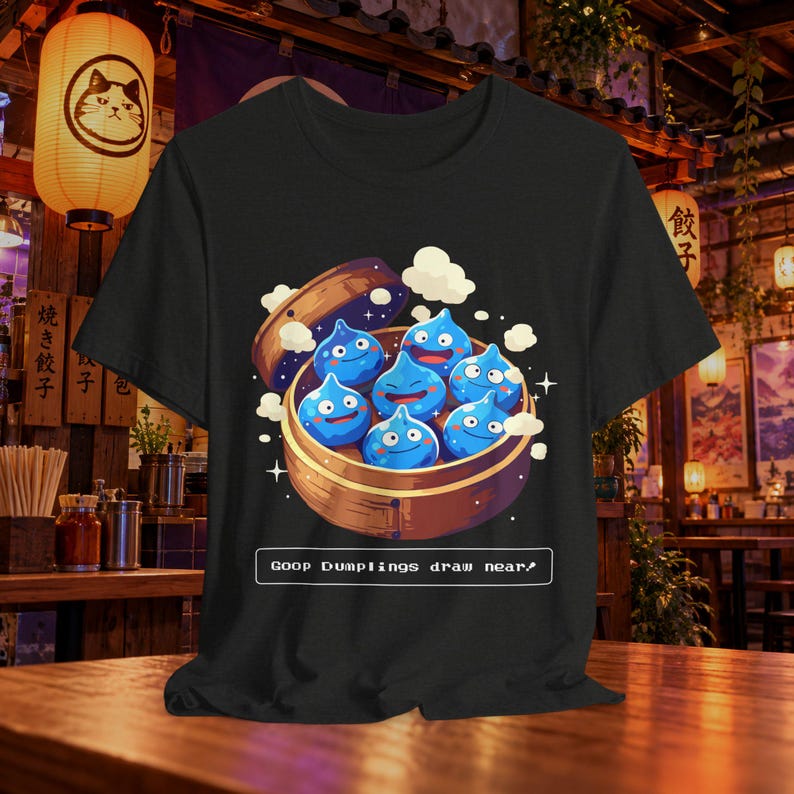 Camiseta de Dragon Quest Slime como albóndigas de sopa, JRPG, regalo para fans de videojuegos, Dim Sum imagen 9