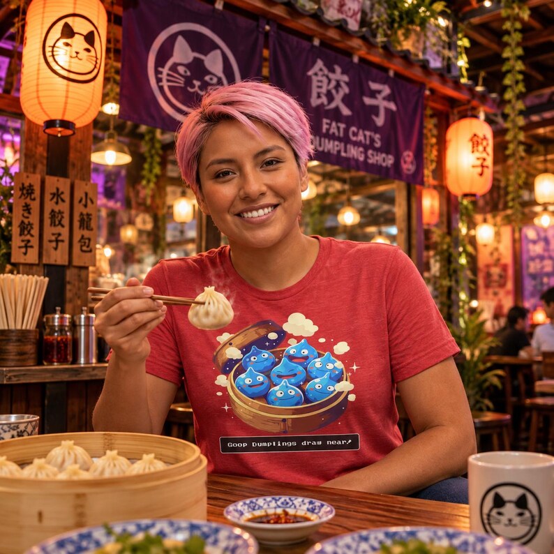 Camiseta de Dragon Quest Slime como albóndigas de sopa, JRPG, regalo para fans de videojuegos, Dim Sum imagen 4