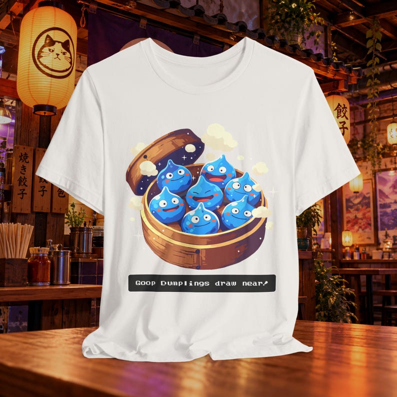 Camiseta de Dragon Quest Slime como albóndigas de sopa, JRPG, regalo para fans de videojuegos, Dim Sum imagen 7