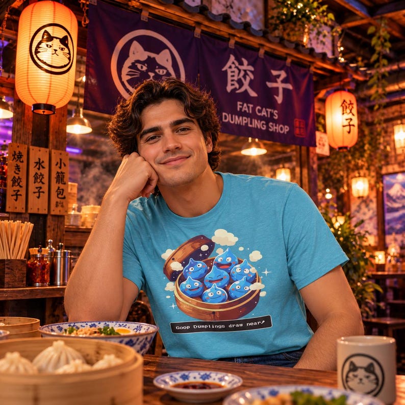 Camiseta de Dragon Quest Slime como albóndigas de sopa, JRPG, regalo para fans de videojuegos, Dim Sum imagen 2