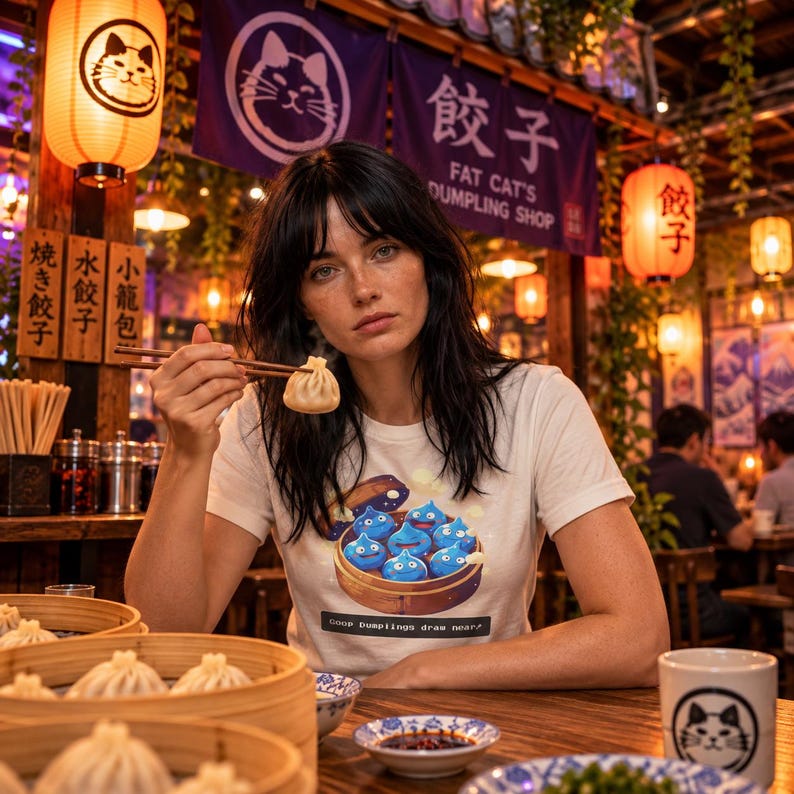 Camiseta de Dragon Quest Slime como albóndigas de sopa, JRPG, regalo para fans de videojuegos, Dim Sum imagen 8
