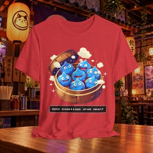 Camiseta de Dragon Quest Slime como albóndigas de sopa, JRPG, regalo para fans de videojuegos, Dim Sum imagen 3