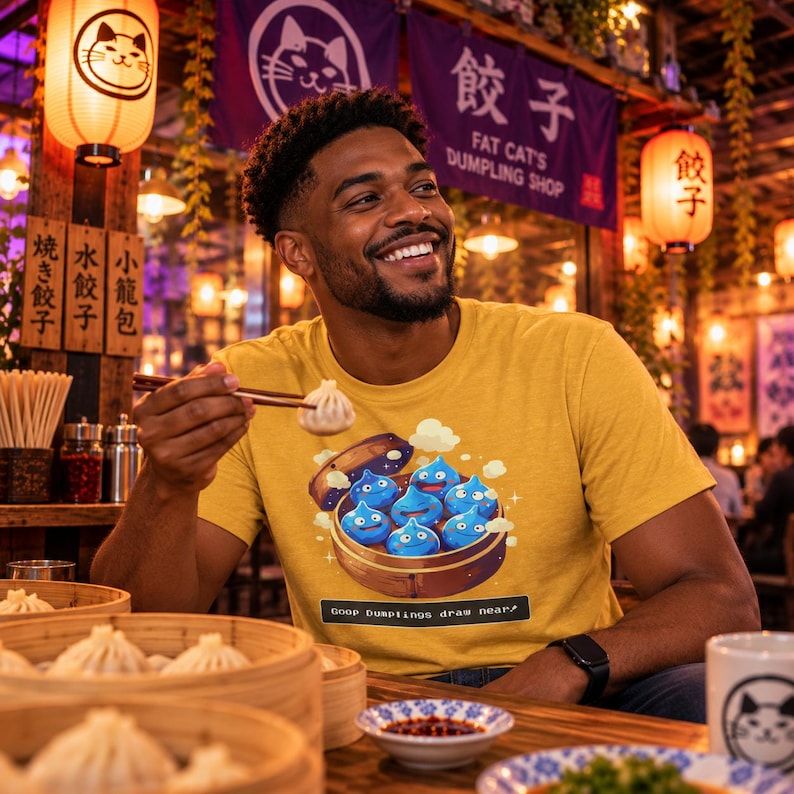 Camiseta de Dragon Quest Slime como albóndigas de sopa, JRPG, regalo para fans de videojuegos, Dim Sum imagen 6