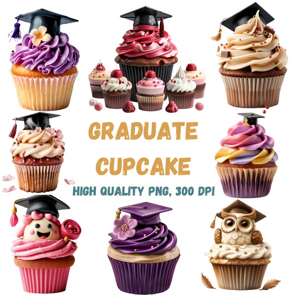 20 Cupcake Graduation Cap Png Design Graduation Cap, Cupcake Toppers Graduation Card for her, Transparent Background, Commercial Use