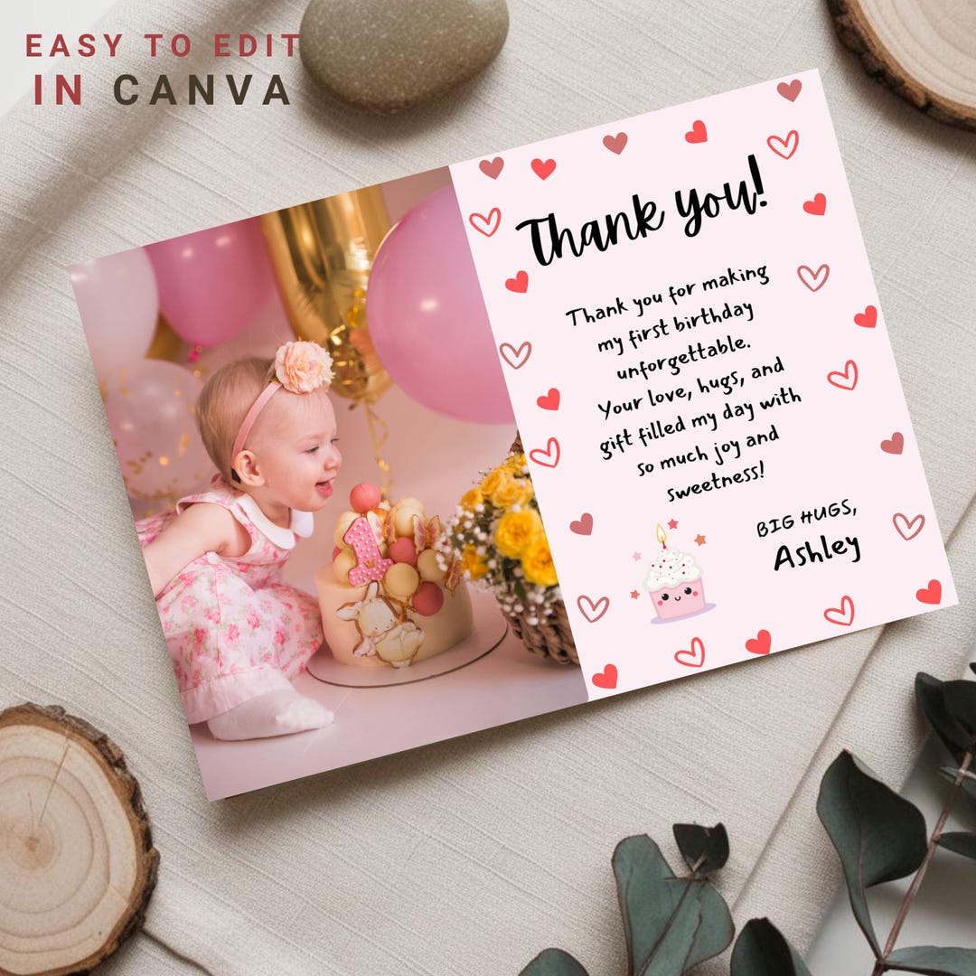 Editable Valentine Birthday Photo Thank You Card Our Little Sweetheart ...