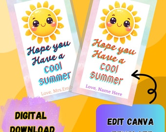Editable Hope You have a cool Summer Tag, End of school tag, Last day of school tag, Student Gift Tags from Teacher, Editable Printable tag