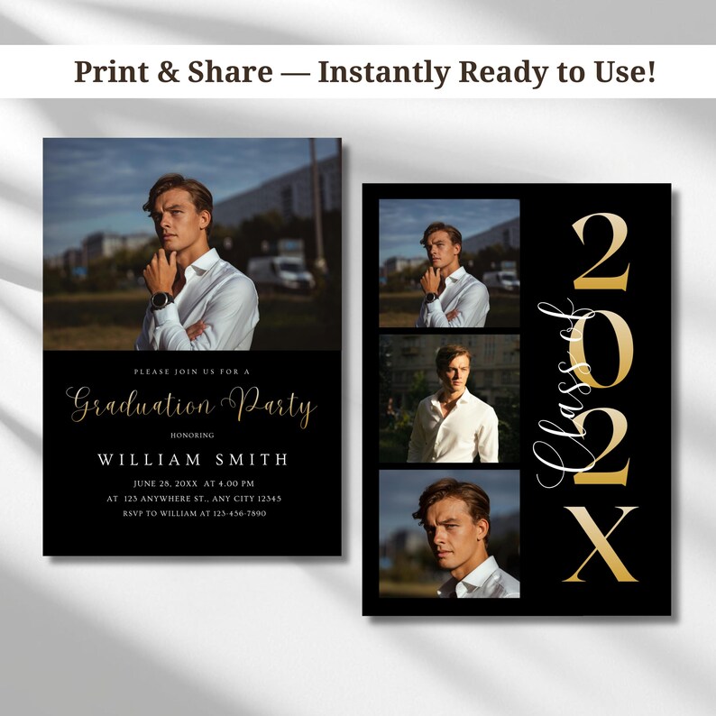 Graduation Party Invitation Template With Photo Gold Black Graduation Graduation Party Invitation Template With Photo Gold Black Graduation