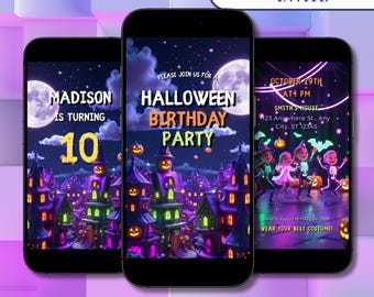 Animated Neon Halloween Birthday Invitation: Costume Party Video (Digital Download)