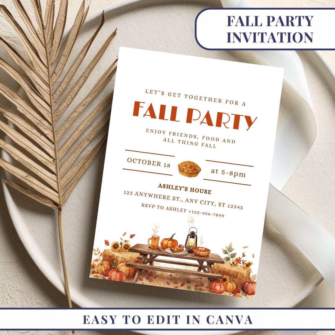 Fall Party Invitation Template: Autumn Harvest, Friendsgiving (digital ...