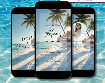 Beach Party Adult Animated Invite Editable Beach Girl Birthday Invite Video Beach Summer Party Digital Invite Animated Beach Tropical Invite