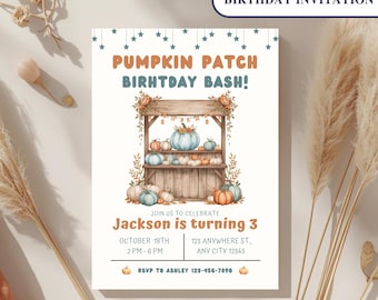 Pumpkin Patch Birthday Invitation: Rustic Fall Party (Digital Download)