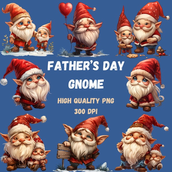 Watercolor Father's Day Gnomes Clipart, Gnome sublimation Dad Son PNG, Father's Day Gift for Dad Birthday Ideas, Commercial use