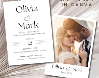 Photo Wedding Invitation Modern Minimalist Wedding Invite Template, Beige, Simple Wedding Invite with Photo Editable Modern Wedding Invite