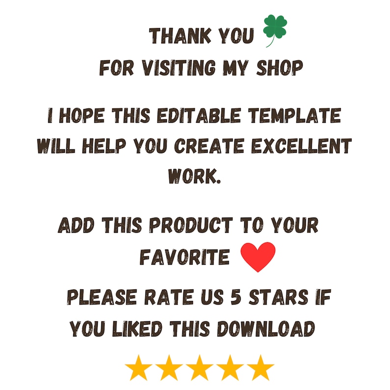 May include: Thank you for visiting my shop. I hope this editable template will help you create excellent work. Add this product to your favourites. Please rate us 5 stars if you liked this download. ★★★★★