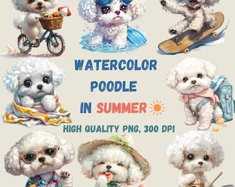 21 Watercolor Dog Clipart, Poodle Decor for Home, Dog lover gift Summer PNG Sublimation Prints for T shirts Cute Dogs Clipart,Commercial Use