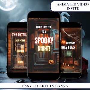 Spooky Night Haunted House Animated Adult Halloween party Invite Digital Halloween Party Video Invite Scary Haunted House Party Invitation